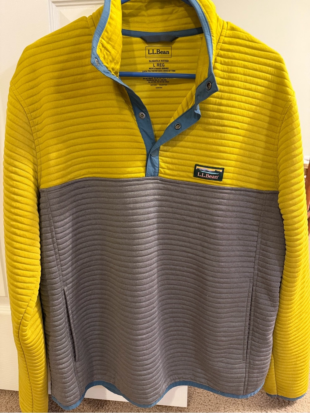 L.L.Bean Yellow Quilted Pullover with Blue Trim